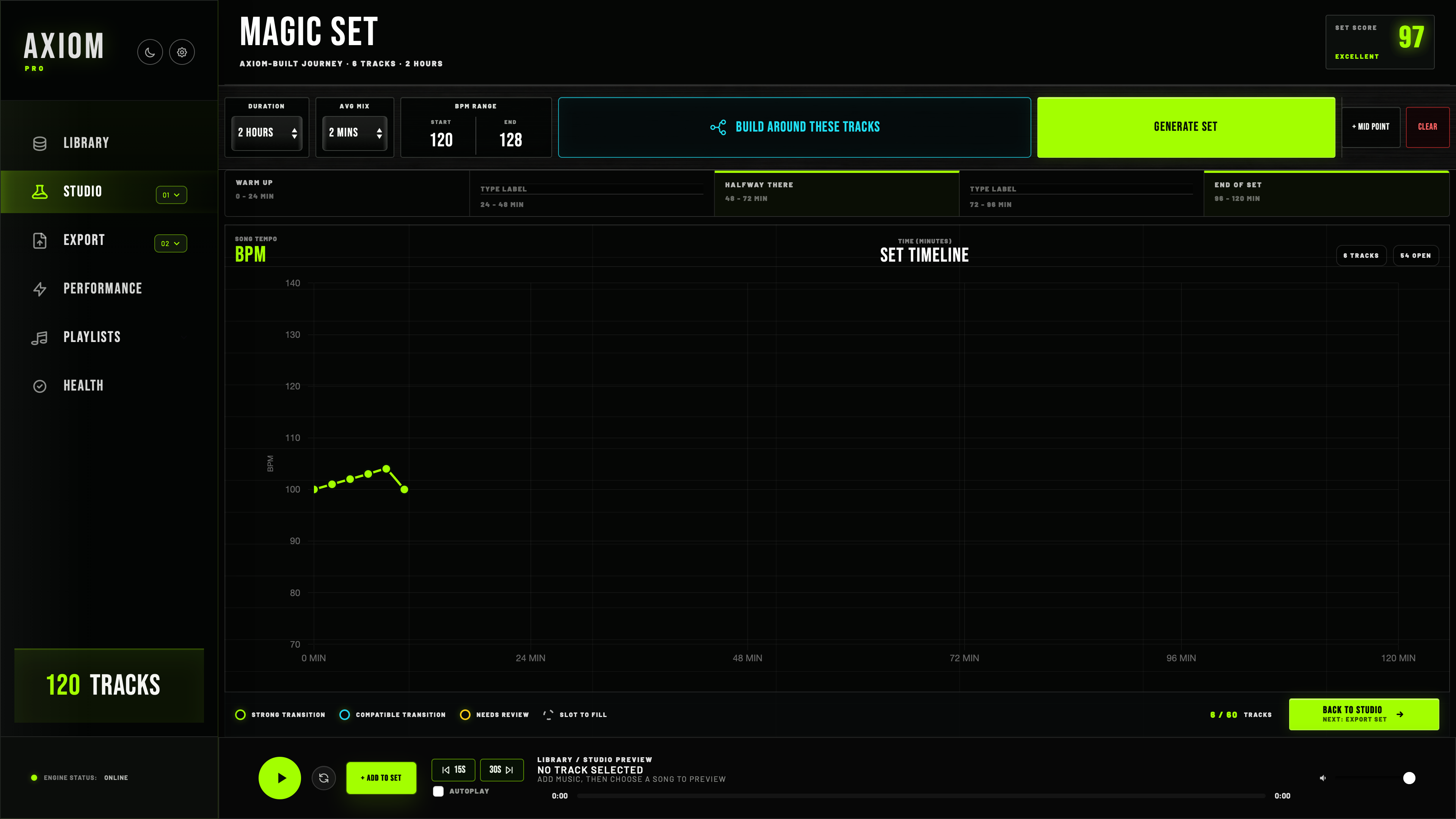 Current AXIOM Magic Set screen from build 20261022_0725, showing an example set timeline